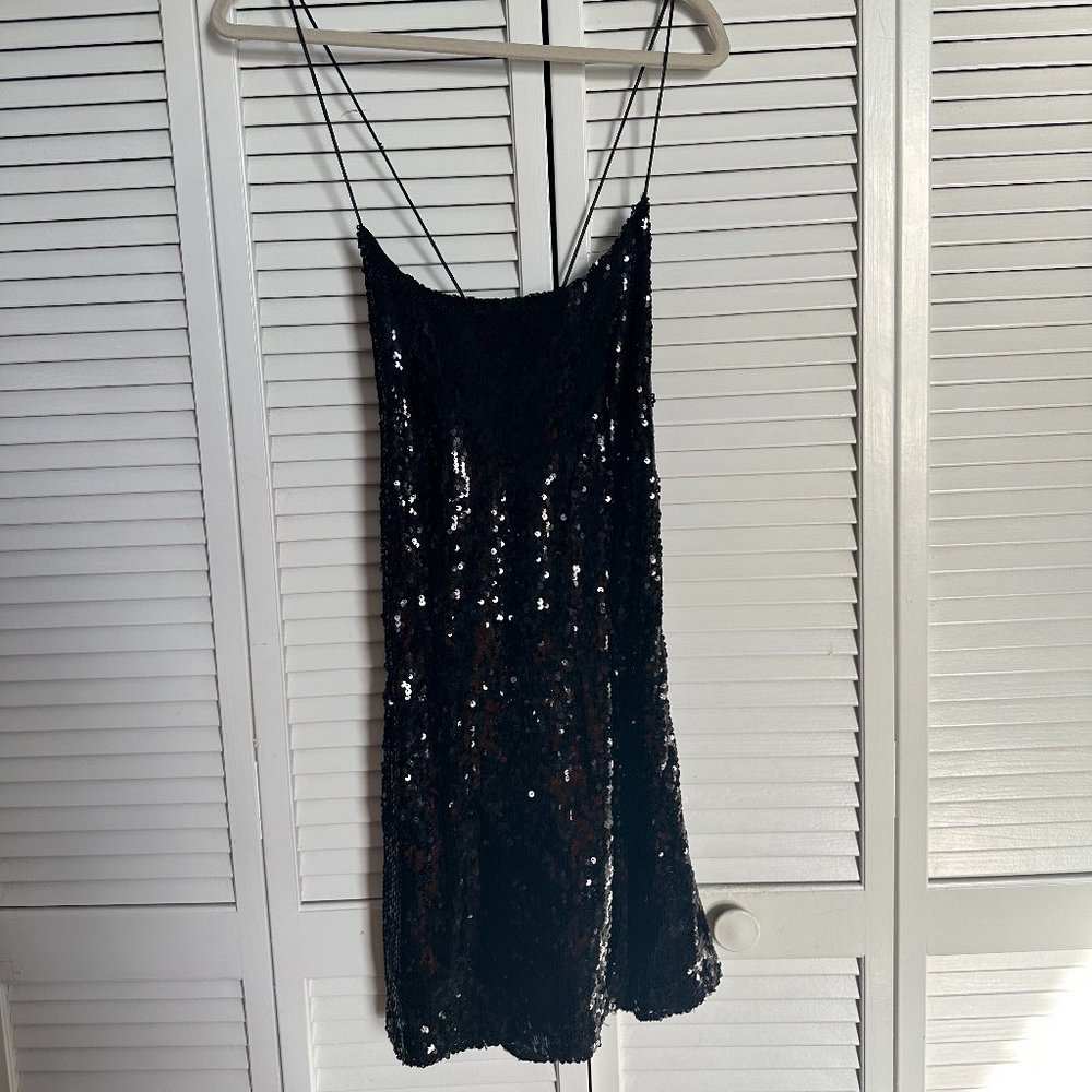 Mini Black sequence backless dress